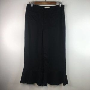 Anthropologie Black Cropped Wide-Leg Ruffle Hem Pants